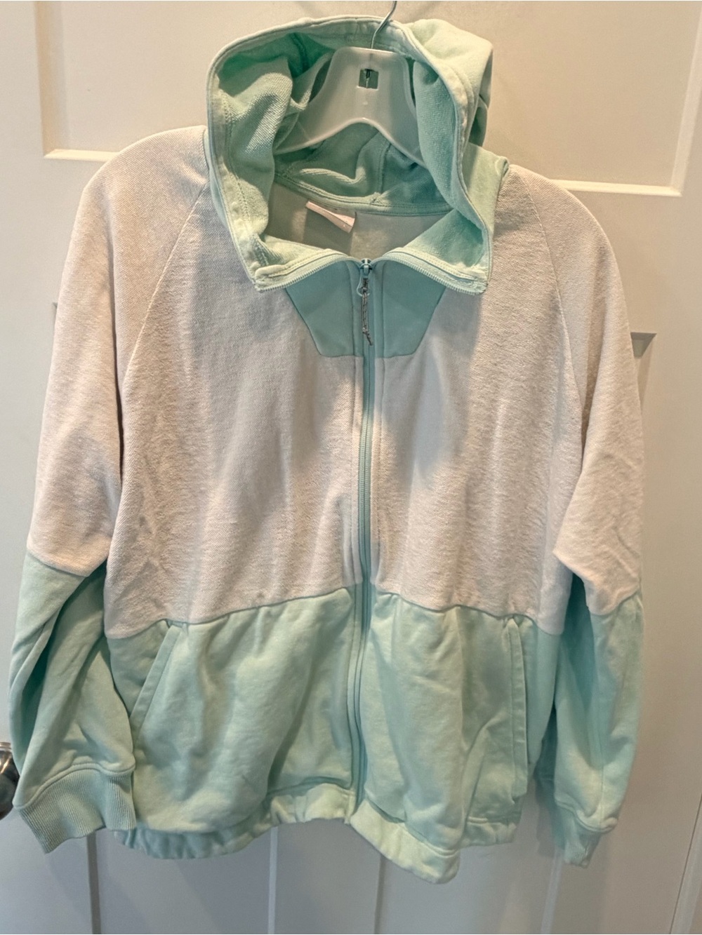 Columbia Mint Colorblock Zip Hoodie Large Cozy Fleece Jacket
